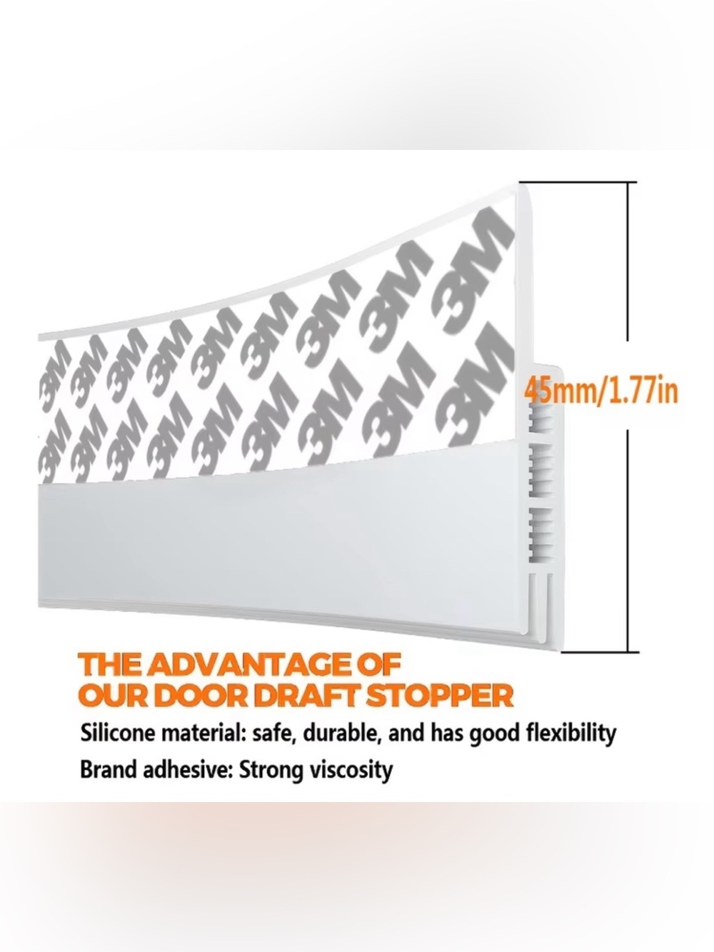 White Silicone Door Draft Stopper with 3M Adhesive 45mmX1000mm
